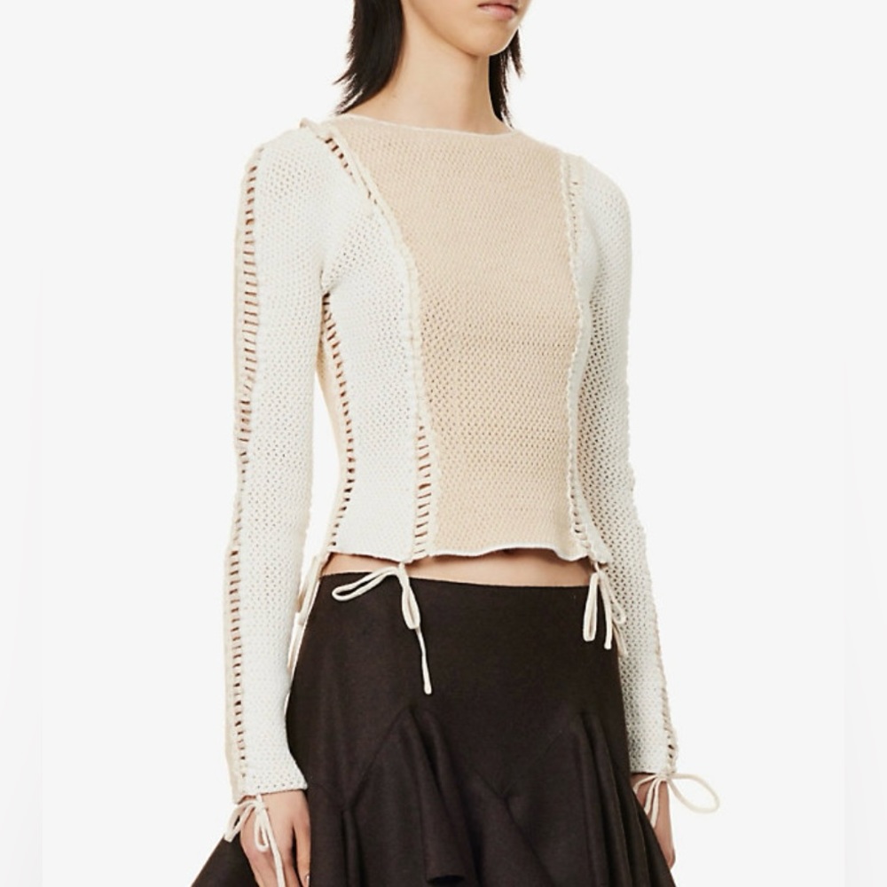 Isa Boulder Beige and Off White Expandable Reversible Sweater